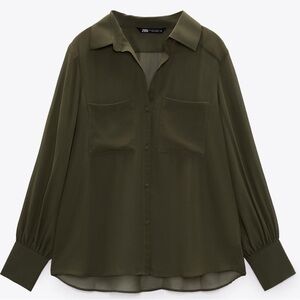 Zara Women's Dark Green Button-Down Shirt